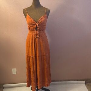 Justify Orange Maxi Dress with V-Neck Spaghetti Straps